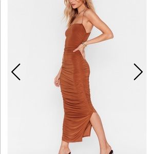 Copper Ruched semi formal Dress